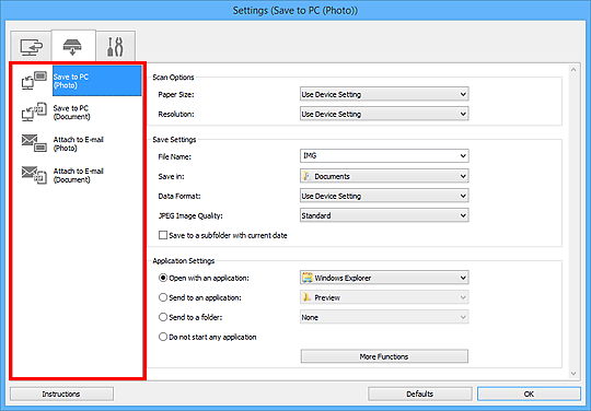 figure: Settings dialog box